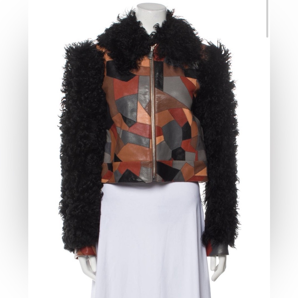 NWOT Michael Kors Collection Patchwork Goat Leather Fur Jacket size 10